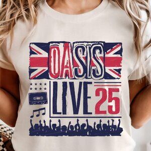 Retro Oasis Style Graphic Tee: Union Jack Concert Shirt 24
